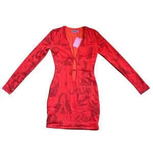 Edikted Dollskill Pop Art Graphic Print Red Bodycon Mini Dress Sz S Punk Alt